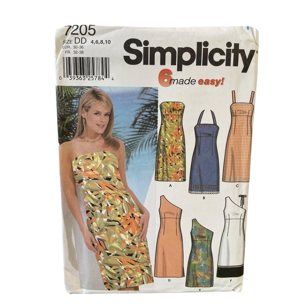Simplicity 7205 Dress Sewing Pattern Misses Size 4-10 Uncut FF 90s One Shoulder